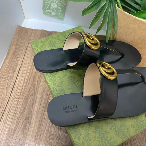 Authentic Gucci Black and Gold Sandals - Picture 4 of 5